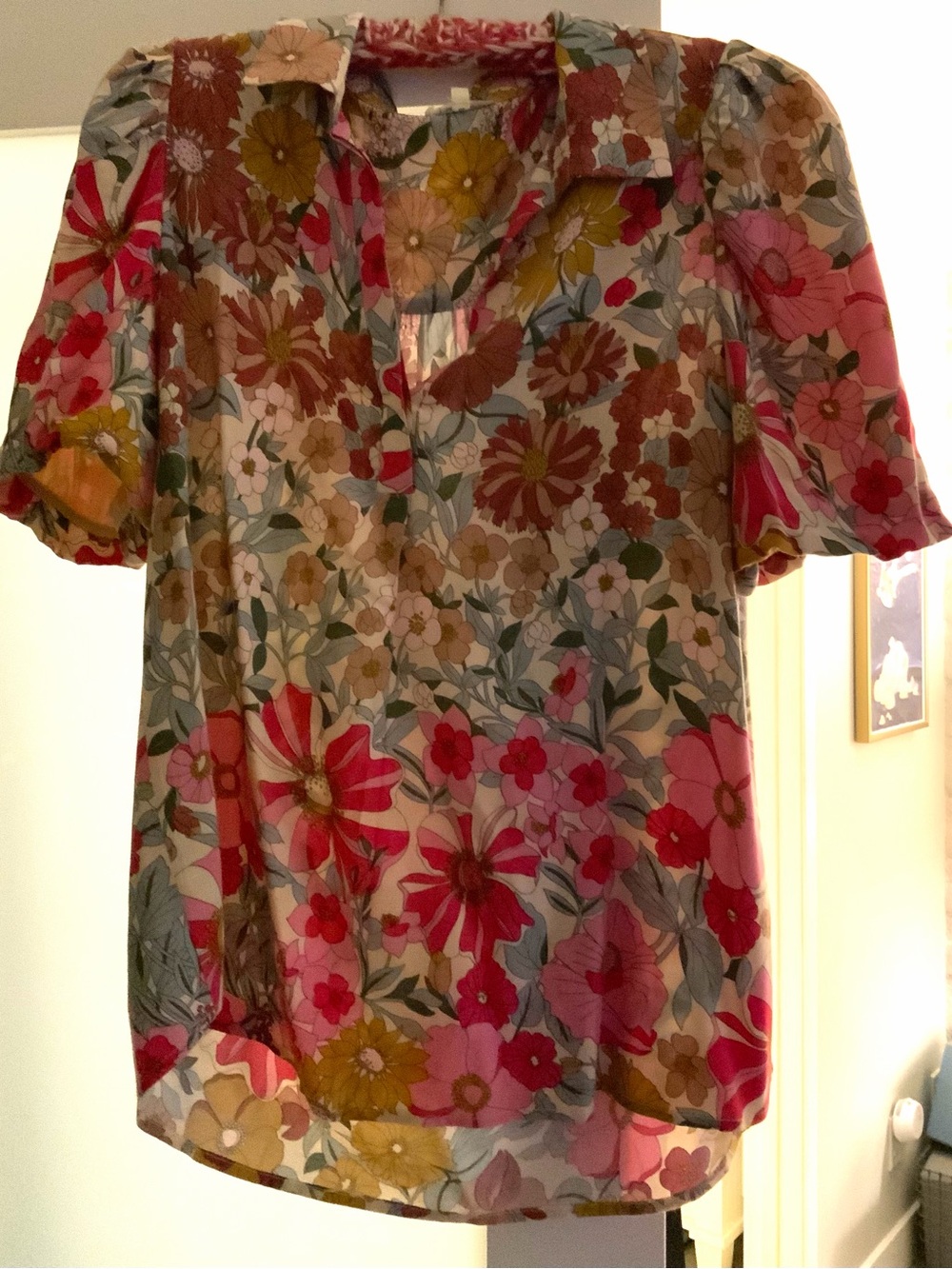 JODIFL Pink Multi Floral V-Neck Short Sleeve Blouse